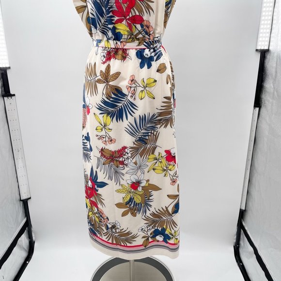 BASIC MODEL Womens Cream Floral Belted Maxi Boho Chic Dress  Size Large L - Picture 7 of 11